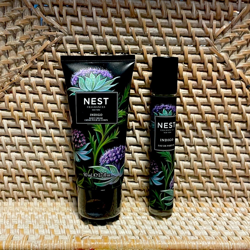 NEST Indigo scent hand cream and fragrance set.